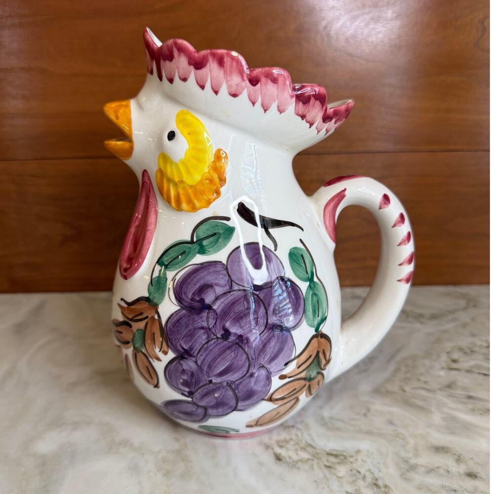 Vintage Italian Rooster Gallo Pitcher Il Falco Good Fortune
